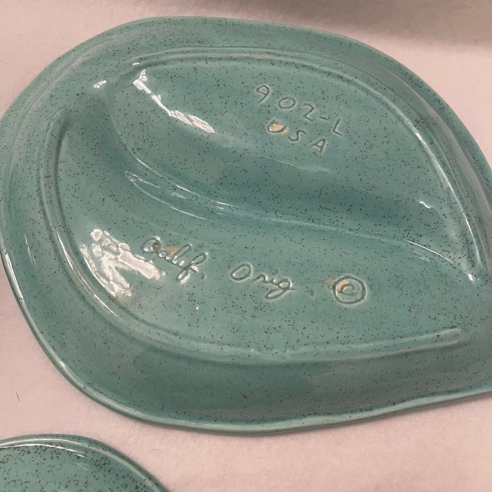 Vtg Rare Mid Century Ceramic Ashtrays (3) Calif Orig 902 USA Atomic Teal Green